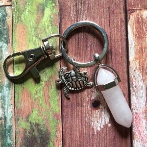 Rose Quartz Turtle Keychain